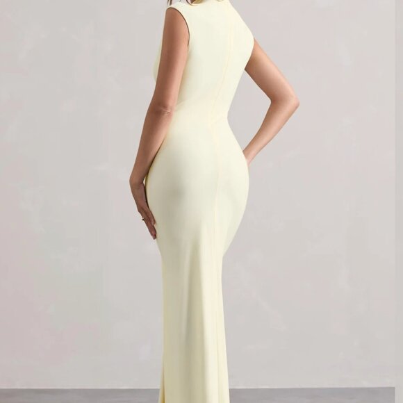 Club L. London Lanetta Cream Ruched High-Neck Maxi Dress With Split - Picture 4 of 6